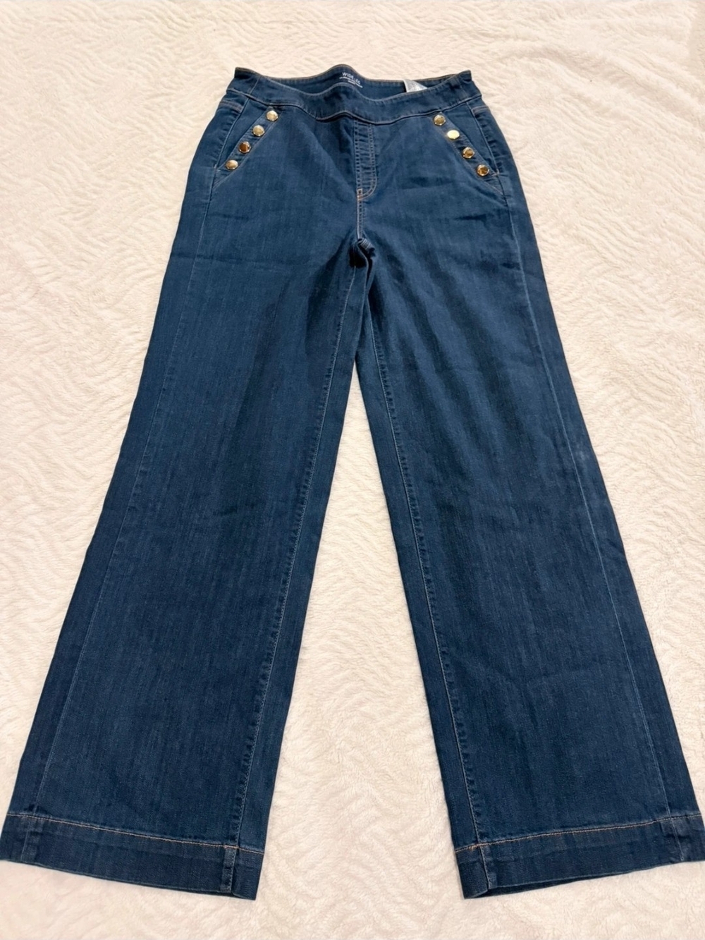 Chicos Women's Dark Blue Wide-Leg Jeans with Button Detail